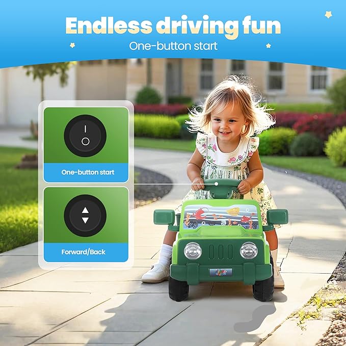 6V Toddler Ride On Car Interactive Electric Car with Horn LED Front Light Rear Storage Ocean Theme Perfect for Boys & Girls 18+ Months Safe & Fun for Little Explorers(Green Ocean)-CubbioJoy