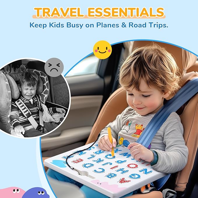 JoyCat Magnetic Letter Tracing Board, 2-in-1 Double-Sided ABC Magnets for Kids Ages 3-5, Uppercase & Lowercase Letter Writing Practice - Preschool Learning Toys, Road Trip Car Activities for Toddlers-CubbioJoy