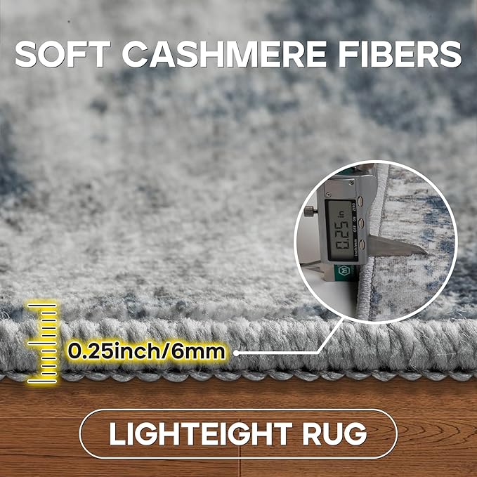 5x7 Area Rugs for Living Room Rug Washable: Modern Rug for Dining Room Bedroom Carpet Non Slip Low Pile 5 by 7 Indoor Abstract Nursery Home Office Blue Grey-CubbioJoy