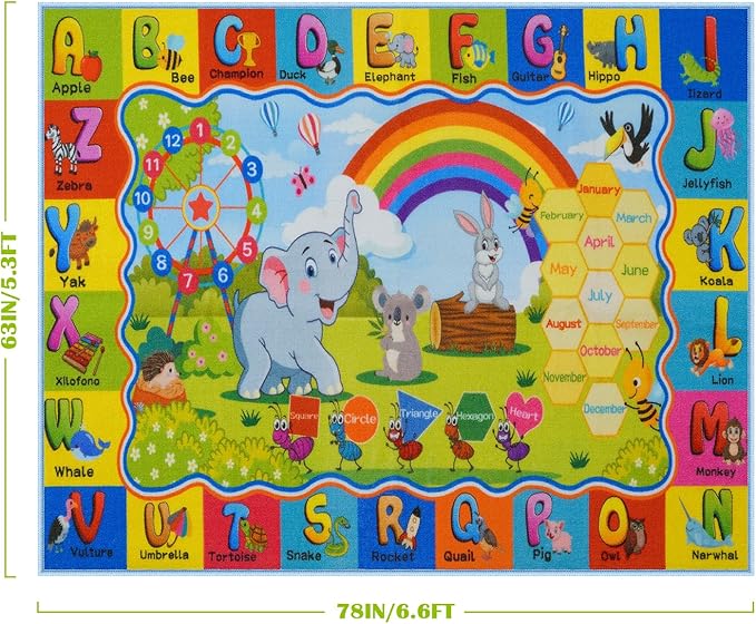 STARUIA ABC Rug for Kids Playroom, Classroom Floor Play Mat for Kids, Preschool Educational Rug for Learning Alphabet Animals Numbers Months, ABC Carpet Play Rug for Nursery Kid Room Decor (63"x78")-CubbioJoy