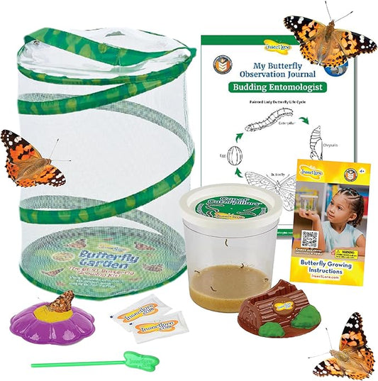 Insect Lore Butterfly Garden with 5 Live Baby Caterpillars - STEM Activity Journal, Habitat, Chrys-A-Lid Holder and Feeder Included | Raise and Release Painted Lady Butterflies-CubbioJoy