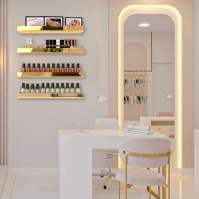 4 Pack 15 Inch Gold Reflective Acrylic Shelves, Gold Foating Shelves, Modern Sunglasses Essential Oil Picture Ledge Display Toy Storage Shelf-CubbioJoy