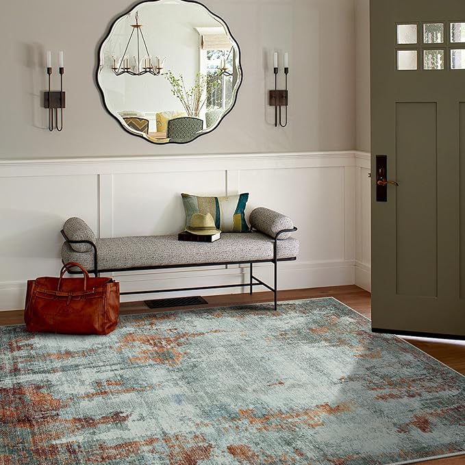 4x6 Area Rugs for Living Room Rug Washable: Modern Large Rug for Dining Room Bedroom Carpet Non Slip Low Pile 4 by 6 Indoor Abstract Nursery Home Office Red Brown-CubbioJoy