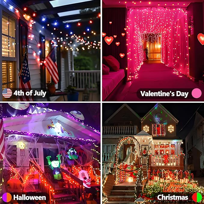 Albelt Smart Color Changing Halloween Lights, Christmas Decoration Lights with Remote & Timer, 66 FT 200 LED RGB Twinkle Fairy String Light Waterproof for Indoor Outdoor Fall Xmas Tree Decor-CubbioJoy