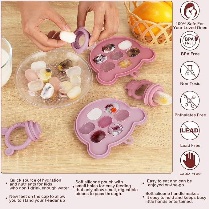Baby Breastmilk Popsicle Molds & Baby Fruit Feeder (6 Pack), WAJIAYON Baby Food Freezer Tray Storage Containers, Silicone Teething Pacifier Feeder and Teether for Babies,Moss and Fawn Baby Feeder-CubbioJoy