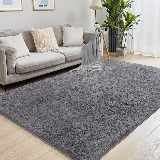 9x12 Grey Fluffy Plush Area Rug, Ultra Soft Bedroom Rug Indoor Carpet, Anti-Skid High Pile Luxury Rugs for Nursery, Kids Room, Playroom, Home Decoration-CubbioJoy