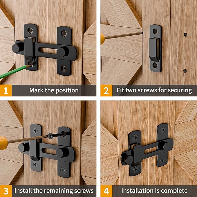 2PCS 180 Degree Matte Black Bifold Latch Flip Sliding Barn Door Latches, Gate Latch for Barn Door, Sliding Door, Pet Door, Garage, Bathroom, Window, Outdoor-CubbioJoy