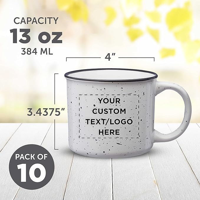 DISCOUNT PROMOS Custom Ceramic Campfire Coffee Mugs 13 oz. Set of 100, Personalized Bulk Pack - Perfect for Tea, Espresso, Cappuccino, Hot Cocoa - White-CubbioJoy