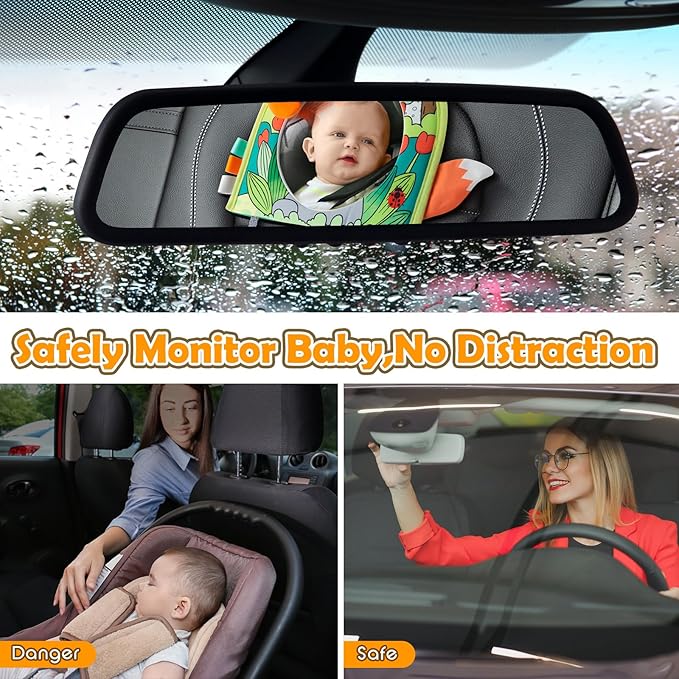 Car Seat Toy, Baby Car Mirror Toy for Rear Facing, Travel Baby Activity Center with Hanging Engaging Toys for Infants Babies 0-6-12-18 Months Boy Girl-CubbioJoy