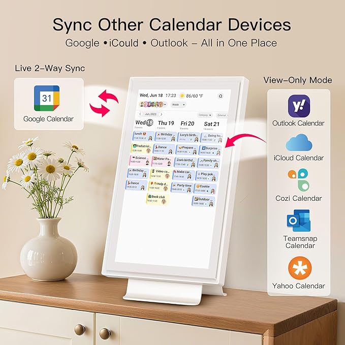 15.6 Inch Digital Calendar, Full HD Touchscreen Smart Planner for Family Schedules - Wall & Desk Mount, Great for Seamless Daily Planning & Household Organization, with LED Reminder Light-CubbioJoy
