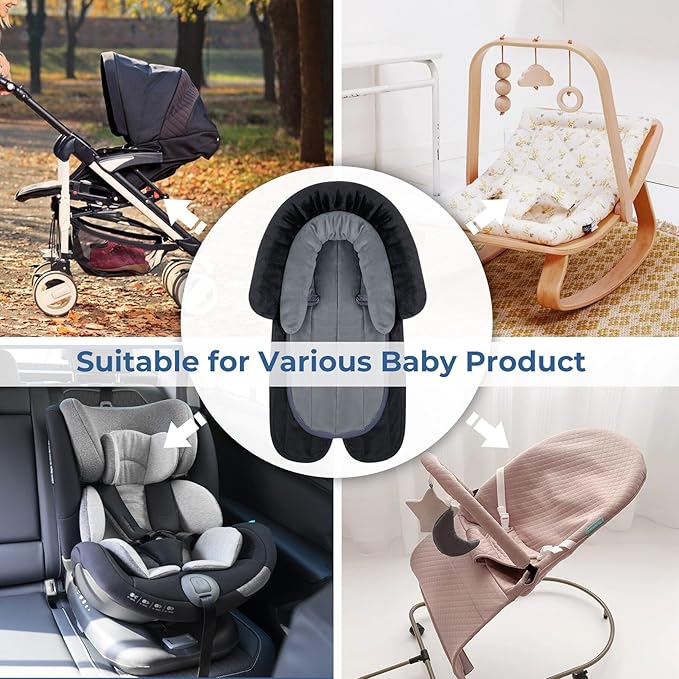 COOLBEBE New 2-in-1 Babybody Supports for Baby Newborn Infants - Extra Soft Stroller Cushion Pads Car Seat Insert, Seasons, Black-CubbioJoy