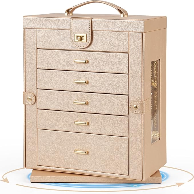 AKOZLIN Jewelry Box 360° Rotating 6-Tier Functional Jewelry Storage Case Organizer for Women Girls Ring Necklace Earring Bracelet Holder with Mirror-CubbioJoy