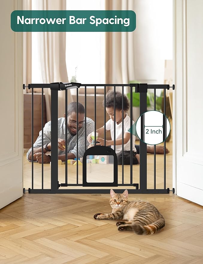 Babelio 36" Tall Upgraded Baby Gate with Cat Door,29-43" Auto Close Durable Dog Gate for Stairs,Doorways and House,Easy Walk Thru,Includes 4 Wall Cups,Black-CubbioJoy