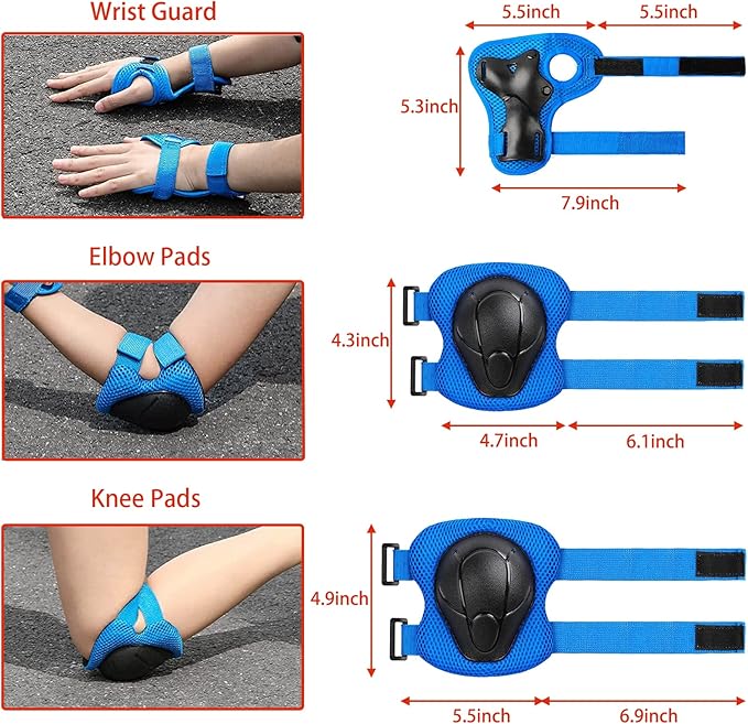 Kids Bike Helmet Set Adjustable for Children, Boys, Girls and Teenagers Aged 3-8 Years Includes Elbow, Knee, Wrist Guards Children's Helmet Protection Set for Bikes SkateboardsRollerskates-CubbioJoy