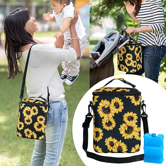 Breastmilk Cooler Bag with Ice Pack Fits 4 Baby Bottles Up to 9 Ounce Insulated Baby Bottle Bag Breast Milk Cooler on The Go with Strap Baby Bottle Cooler Bag for Nursing Mom Daycare or Travel-CubbioJoy