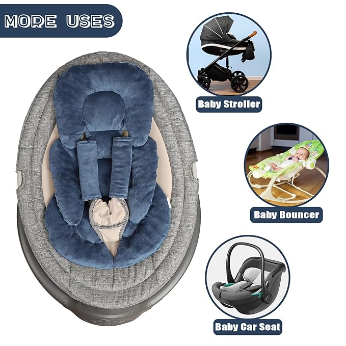 Infant Car Seat Insert Head and Body Support, GFU Reversible Newborn Insert for Carseat with Strap Pads, Soft Stroller Cushion Pillow Insert for Boys and Girls, Fits for Stroller, Swing, Blue-CubbioJoy