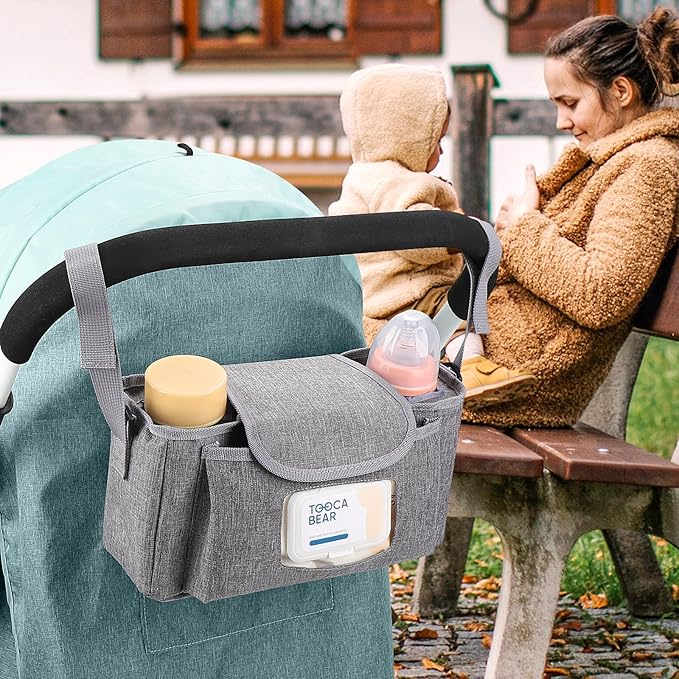 Accmor Universal Stroller Organizer with Insulated Cup Holder and Shoulder Strap, Stroller Bag Caddy Organizer Stroller Accessories for Uppababy, Baby Jogger, Nuna, Doona, Britax Strollers-CubbioJoy