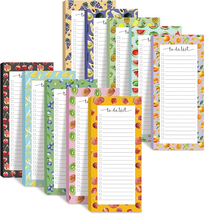 Censen 10 Pack 500 Sheets To Do List Notes Daily Checklist Notepads with 50 Sheets Each Undated Color Memo Pad Block Shopping List Pad Weekly Plan Notepad Organizer Planners(Fruit Color,Lined)-CubbioJoy