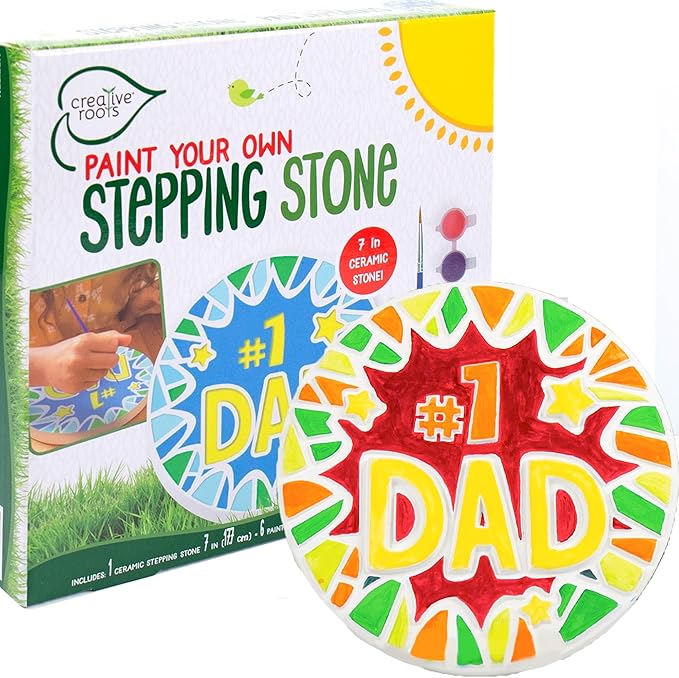 Creative Roots Paint Your Own #1 Dad Stepping Stone, Paintable Ceramic 7 in. Stone, Includes 6 Acrylic Paints & Paintbrush, Great Arts and Crafts for Kids Ages 8-12, Father's Day Gift-CubbioJoy