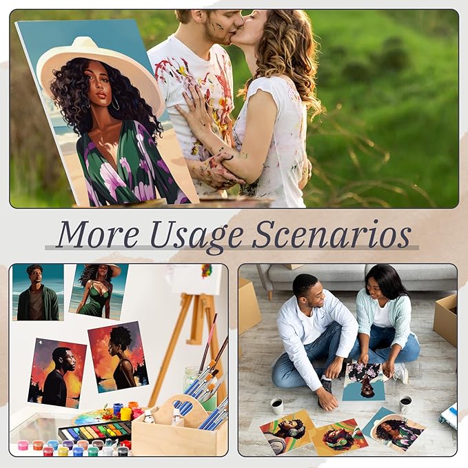 Blosssound 10 Set Pre Printed Canvas Pre Drawn Canvas Painting with Easel Kits 5" x 7" Outline Painting Panels for Beginners, DIY Craft Project, Party Favor, Home Decors(Black Couple)-CubbioJoy