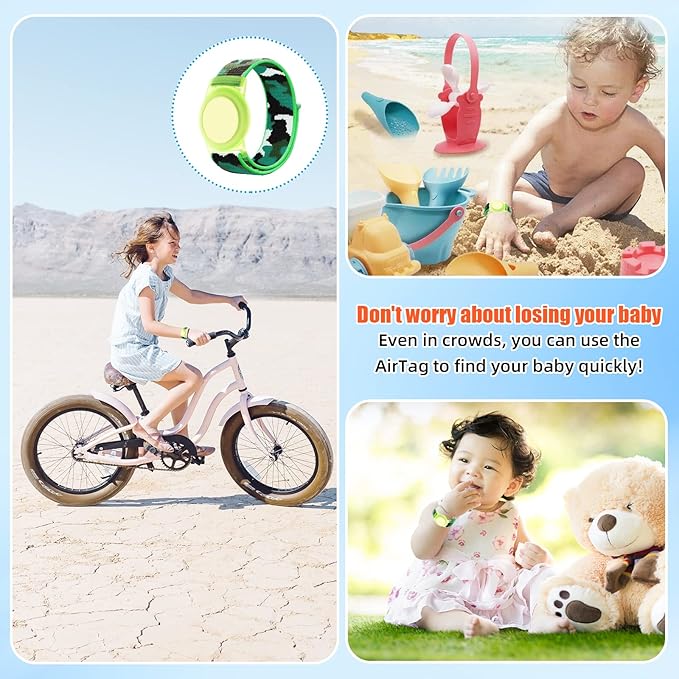 Compatible with Apple AirTag Bracelet for Kids, Camo Nylon Air Tag Wristband, Protective Case for Airtag GPS Tracker Holder, Adjustable Anti Lost Watch Band for Toddler Child Elder (Dark Green)-CubbioJoy