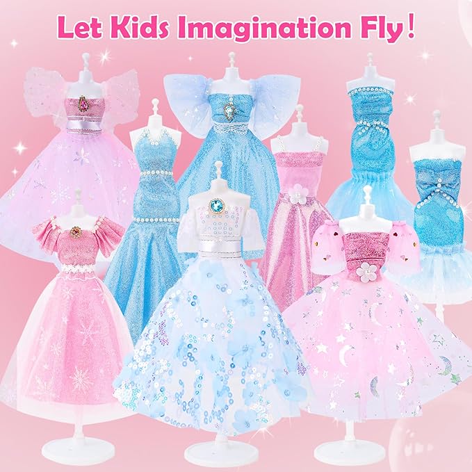 AHCo. Fashion Designer Kit with 5 Mannequins & 2 Extra Poseable Dolls, Sewing & Arts Crafts Kit for Girls Ages 5 6 7 8-12, Creative Birthday Gift for Kids-CubbioJoy