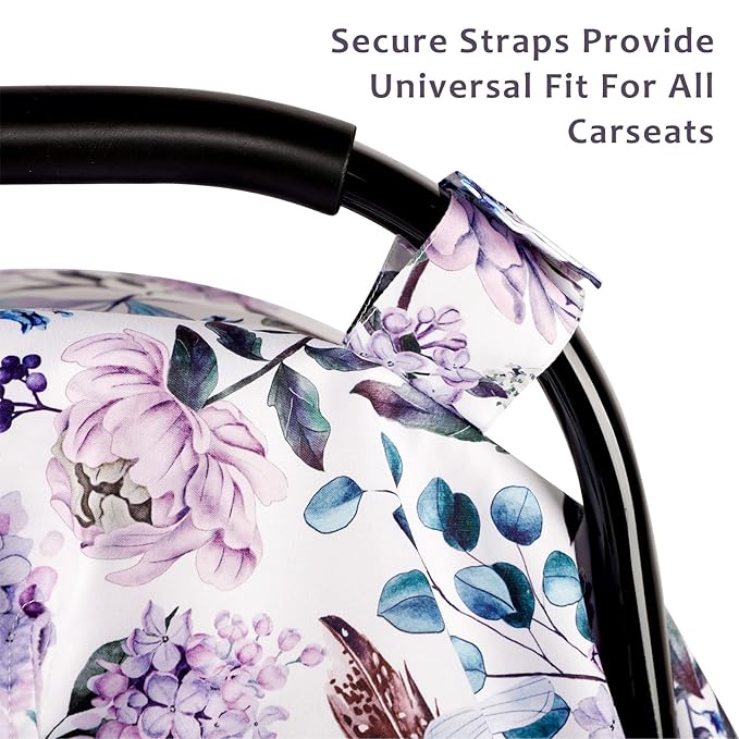 Car Seat Cover Baby, Infant Car Seat Canopy Covers for Newborn Girls Boys, Soft Breathable Mink Carseat Covers Stretchy Multi-Use Nursing Cover for Stroller Baby Car Seat, Purple Flroal-CubbioJoy