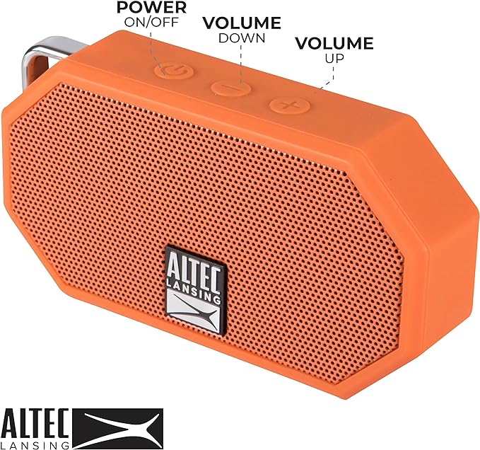 Altec Lansing Mini H2O - Waterproof Bluetooth Speaker, IP67 Certified & Floats in Water, Compact & Portable Speaker for Hiking, Camping, Pool, and Beach,Orange-CubbioJoy