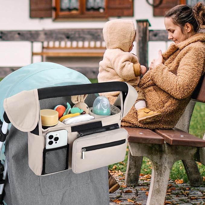 Accmor Universal Stroller Organizer with Insulated Cup Holder Detachable Phone Bag and Shoulder Strap,Stroller Bag Caddy Organizer Fits for Uppababy, Baby Jogger, Britax Strollers-CubbioJoy