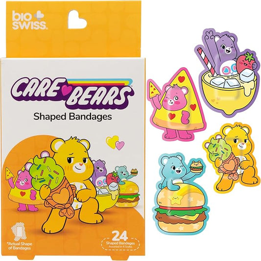 BioSwiss Care Bears Bandages, Sweet and Sour Care Bear Shaped Self Adhesive Bandage, Latex Free Sterile Wound Care, Fun First Aid Kit Supplies for Kids, 24 Count-CubbioJoy