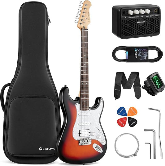 CAHAYA Electric Guitar Kit 39in - Full Size Electric Guitar Kit for Beginner Starter Poplar Solid Body with 10W Amplifier, Gig Bag, Strap, Tuner, Cable, String, Picks-CubbioJoy