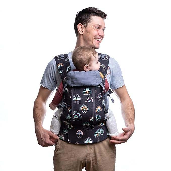 Beco Baby Carrier 8 Hybrid Newborn to Toddler Carrier (7-45lbs) - All in 1 Mesh Backpack, Front and Hip Carrier with Adjustable Seat - Cooling Ergonomic Carrier (Boho Rainbow)-CubbioJoy