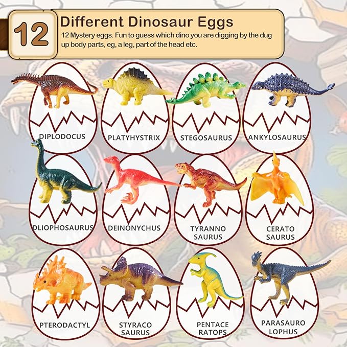 Dino Fossil Eggs Dinosaur Toys - 12 Dinosaur Eggs Dig Excavation Kit w Play Mat for Kids Ages 5-7 Easter Basket Essentials STEM Toy Christmas Birthday Gift for Boys Girls 3 4 5 6 7 8 + 8-13 Years Old-CubbioJoy