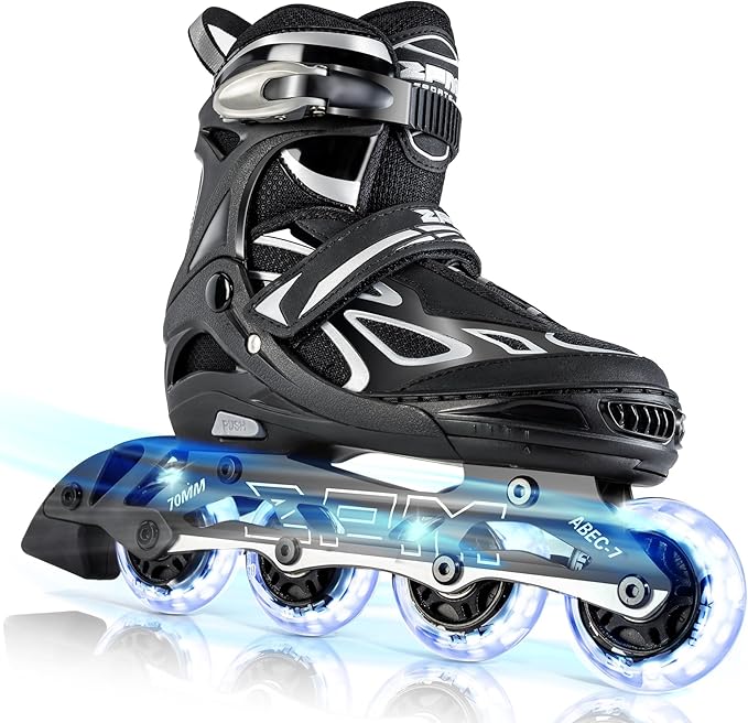 2PM SPORTS Vinal Girls Adjustable Flashing Inline Skates, All Wheels Light Up, Fun Illuminating Skates for Kids Men Adult Women and Boys-CubbioJoy