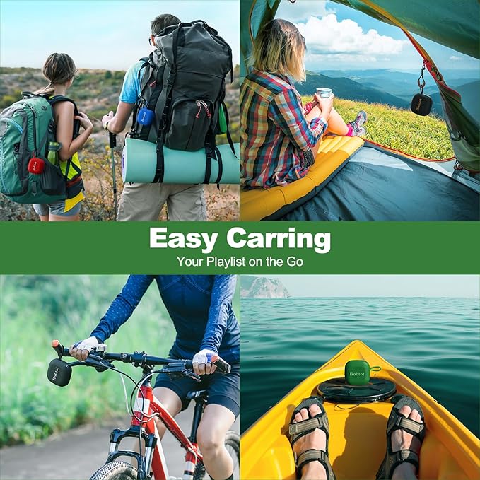 Bobtot Portable Bluetooth Speakers Wireless - IPX7 Waterproof Mini Shower Speaker with 16 Hours Playtime, Loud Stereo Sound, Rich Bass, TWS, Built-in Mic, Small Size for Travel Sport, Green-CubbioJoy