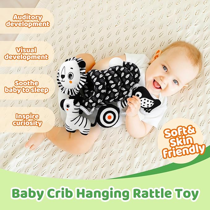 Black and White High Contrast Baby Toys - Sensory Infant Hanging Carseat & Stroller Toy for Newborns 0-6,6-12Months Perfect Easter Birthday & Baby Shower for Babies Boys Girls-CubbioJoy