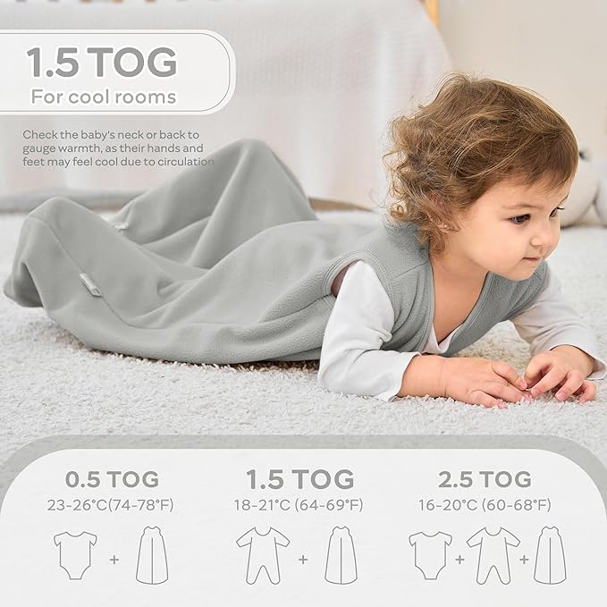 JELLYMONI Fleece Baby Sleep Sack 0-6 Months, 2 Pack 1.5 TOG Baby Wearable Blanket Winter Infant Sleep Sack with 2-Way Zipper, Warm Toddler Sleep Sack-CubbioJoy