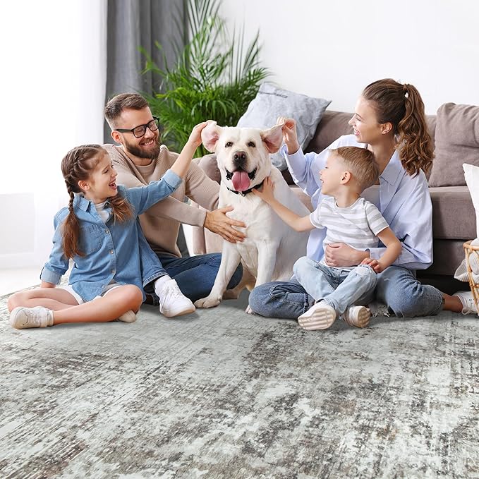 4x6 Area Rugs for Living Room Rug Washable: Modern Large Rug for Dining Room Bedroom Carpet Non Slip Low Pile 4 by 6 Indoor Abstract Nursery Home Office Brown Grey-CubbioJoy