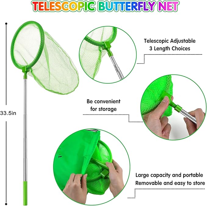 INNOCHEER Kids Explorer Kit & Bug Catcher Kit & Safari Costume Kit, Outdoor Exploration Set with Hat, Vest, Butterfly Net and Bugs Book for Boys Girls 3-12 Years Old (Camouflage Green)-CubbioJoy