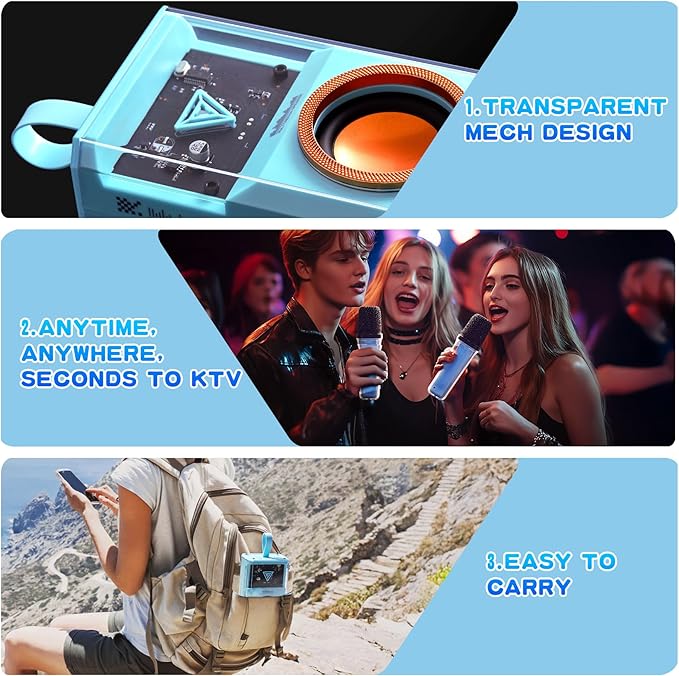 Karaoke Machine for Kids & Adults, Portable Bluetooth Mini Karaoke Speaker with 2 Wireless Microphone and Lights, Birthday Gifts for Girls & Boys, Toys for Girls, Family Home Party (Sky Blue)-CubbioJoy