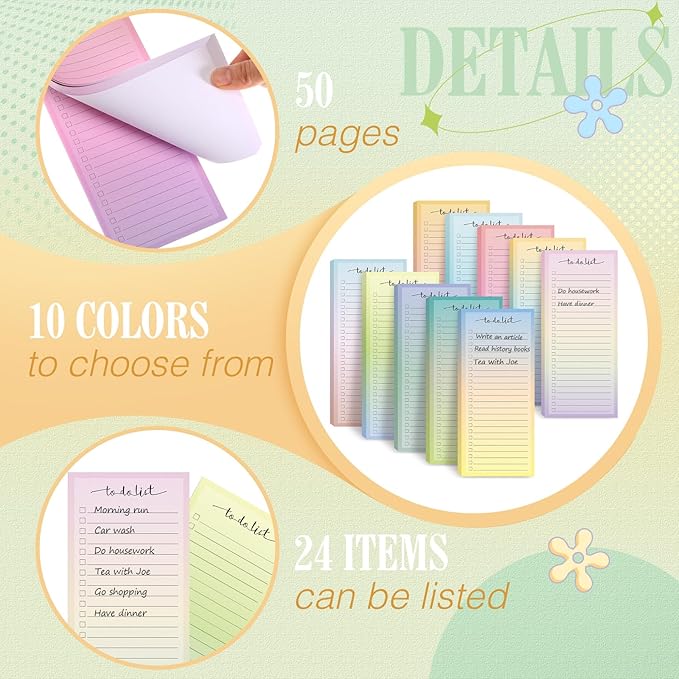 Censen 10 Pack 500 Sheets To Do List Notes Daily Checklist Notepads with 50 Sheets Each Undated Color Memo Pad Block Shopping List Pad Weekly Plan Notepad Organizer Planners(Vivid Color,Lined)-CubbioJoy