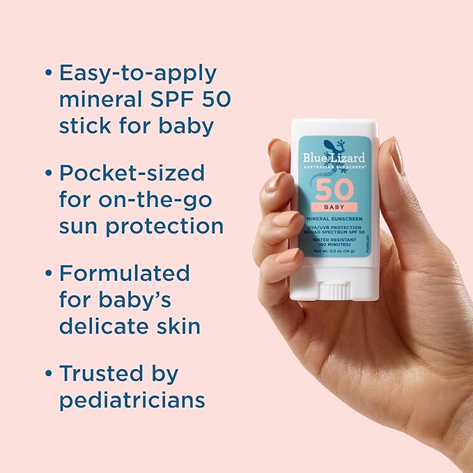 Blue Lizard BABY Mineral Sunscreen Stick with Zinc Oxide, SPF 50+, Water Resistant, UVA/UVB Protection - Easy to apply, Fragrance Free, .5 oz-CubbioJoy