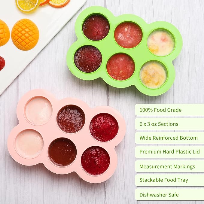 6x3oz Baby Food Freezer Tray with Clip on Lid Bright Green | Leakproof Freezer Molds Silicone Storage Container for Purees Fruits Vegetables-CubbioJoy