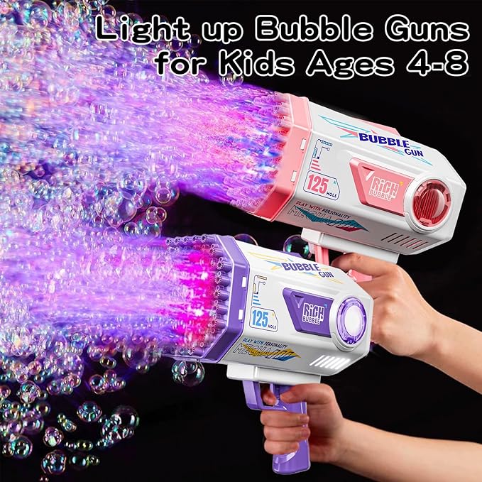Bubble Gun, 125 Holes Bubble Machine Gun, Bubble Blaster Gun for Kids, Rechargeable Bubble Gun with Bubble Solution, Summer Toy Party Favors Bubble Maker for Wedding Birthday (Purple)-CubbioJoy