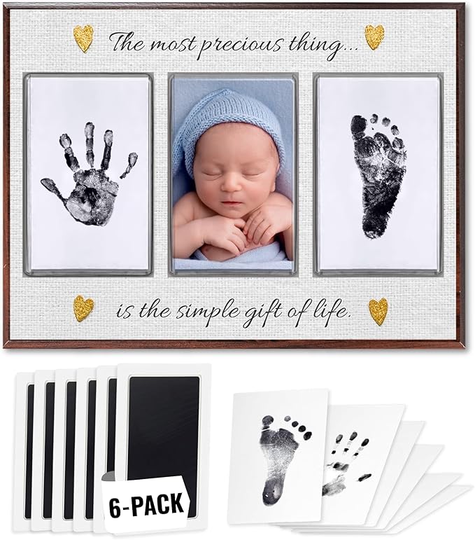 Inkless Hand and Footprint Kit, Baby Keepsake Plaque & Baby Shower Gifts - Ideal as Mom To Be Gift, Nursery Picture Frames, Clean Touch Hand and Footprint Kit (Style 2 - Design 6)-CubbioJoy