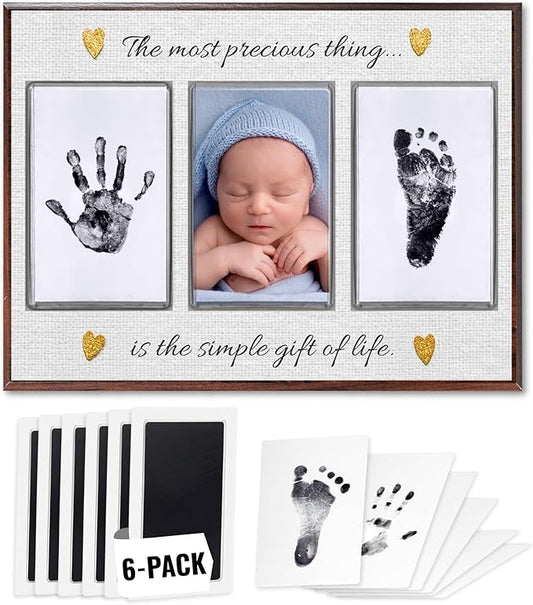 Inkless Hand and Footprint Kit, Baby Keepsake Plaque & Baby Shower Gifts - Ideal as Mom To Be Gift, Nursery Picture Frames, Clean Touch Hand and Footprint Kit (Style 2 - Design 6)-CubbioJoy