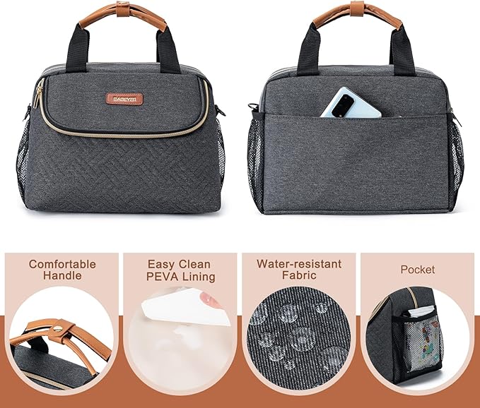 Breastmilk Cooler Bag with Ice Pack Fits 6 Baby Bottles up to 9 Ounce, Wearable Breast Pumps Cooler Bag for Nursing Mom Daycare, Work, Travel- Dark Grey-CubbioJoy