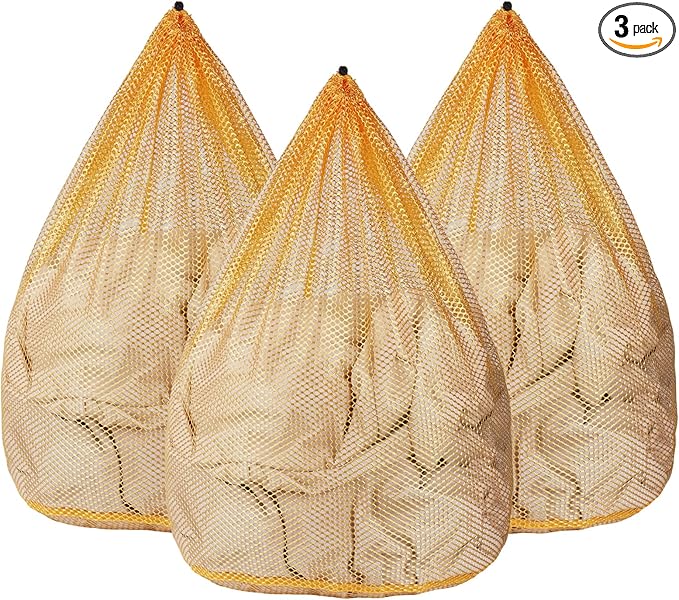 3Pcs Mesh Laundry Bags Washing Machine Mesh Wash Bags Jumbo for Delicates Clothes,Bed Linen,Toys with Drawstring Closure Sturdy(3 XXLarge 28 x 26 Inches, Yellow)-CubbioJoy