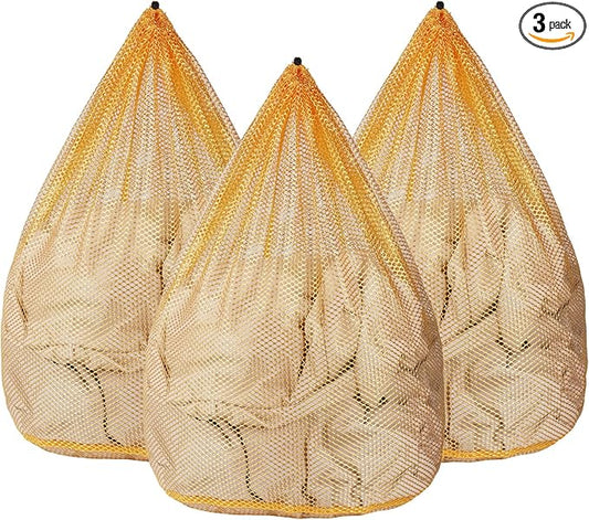 3Pcs Mesh Laundry Bags Washing Machine Mesh Wash Bags Jumbo for Delicates Clothes,Bed Linen,Toys with Drawstring Closure Sturdy(3 XXLarge 28 x 26 Inches, Yellow)-CubbioJoy