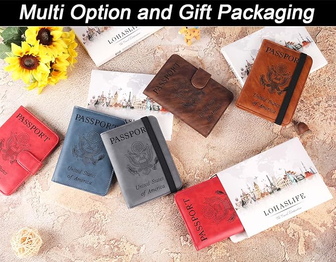 Airtag Passport Holder Cover Wallet Travel Essentials Leather Rfid Blocking Case Vacation Luggage Must Haves Travel Accessories for Men Women (117#Grey)-CubbioJoy